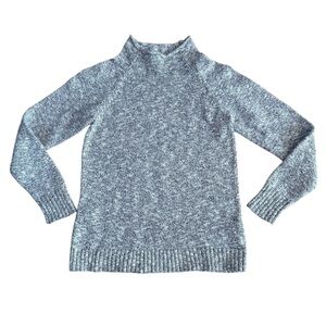 LL Bean Navy/White Marled Cotton Ragg Funnelneck Pullover Sweater‎ Size Small